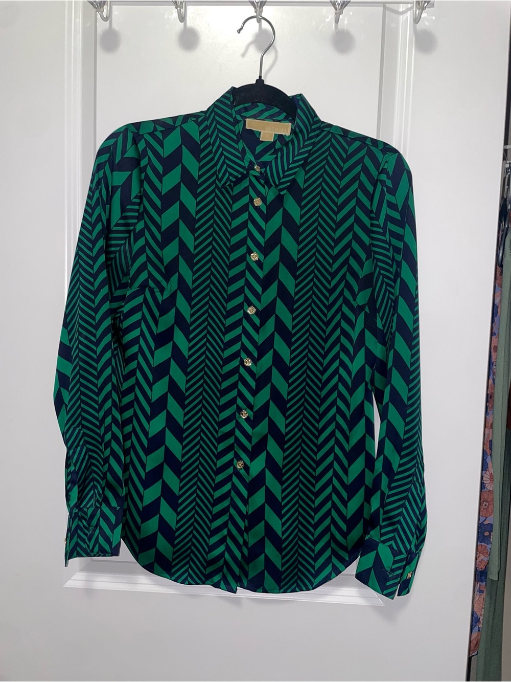 Michael Kors Green & Navy Chevron Button-Up Shirt